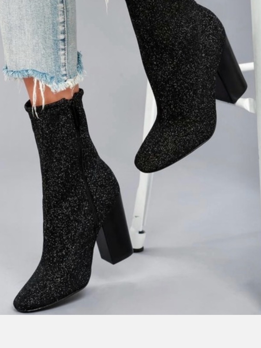 New Kendall + Kylie Black Glitter Sock Boots Size 8